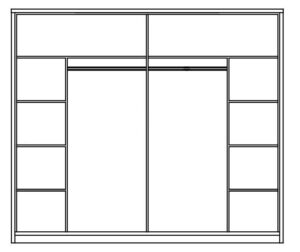 Togo 12 Sliding Door Wardrobe 230cm in Oak Wellington - interior layout with the doors open