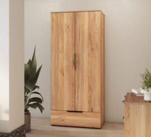 Tokyo 18 Hinged Door Wardrobe 86cm in Oak Mauvella - close detail of the door finish and handle