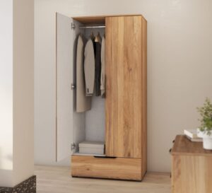 Tokyo 18 Hinged Door Wardrobe 86cm in Oak Mauvella - side profile showing the depth
