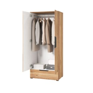 Tokyo 18 Hinged Door Wardrobe 86cm in Oak Mauvella - interior layout with the doors open