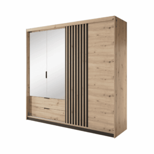 Tally Hinged Door Wardrobe 220cm in Oak Artisan - shown in a bedroom setting, 220cm wide