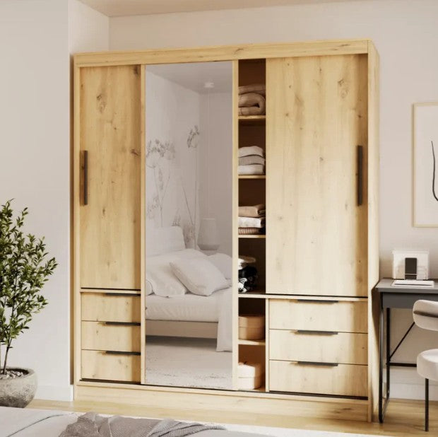 Vira Sliding Door Wardrobe 180cm - front view with the doors closed