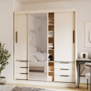 Vira Sliding Door Wardrobe 180cm - shown in a bedroom setting, 180cm wide