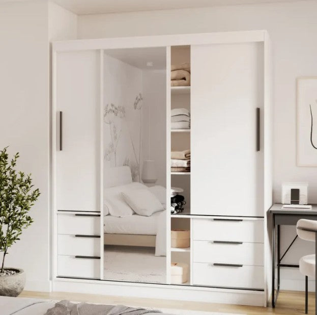 Vira Sliding Door Wardrobe 180cm - interior layout with the doors open