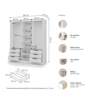Vira Sliding Door Wardrobe 180cm - close detail of the door finish and handle
