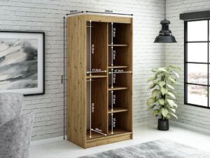 Leto T2 Sliding Door Wardrobe 100cm in Black - close detail of the door finish and handle