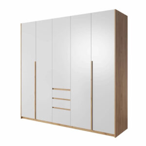 Xelo Hinged Door Wardrobe 225cm in White - shown in a bedroom setting, 230cm wide
