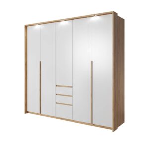 Xelo Hinged Door Wardrobe 225cm in White - interior layout with the doors open