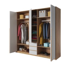 Xelo Hinged Door Wardrobe 225cm in White - front view with the doors closed
