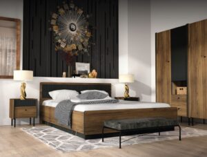 Prestigo Hinged Door Wardrobe 88cm in Oak Walnut - interior layout with the doors open
