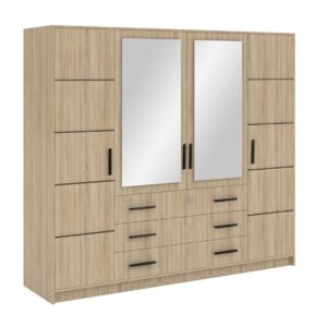 Bali 240cm wardrobe in Oak Sonoma on a white background with black handles