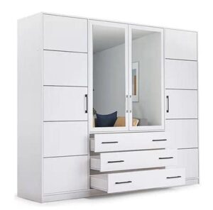 Bali 240cm wardrobe in White Matt with the three centre drawers open