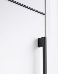 Close-up of the black bar handle and groove line on the White Matt Bali 240cm wardrobe