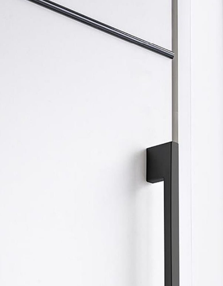 Close-up of the black bar handle and groove line on the White Matt Bali 240cm wardrobe