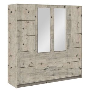 Bali 4 door wardrobe in rustic Oak Wellington on a white background