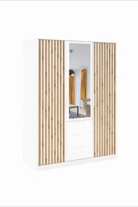 Front view of the Bali Lux 149cm wardrobe in Oak Wotan and White Matt with white drawers