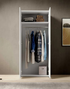 Base 2 Door Hinged Wardrobe - interior layout with the doors open