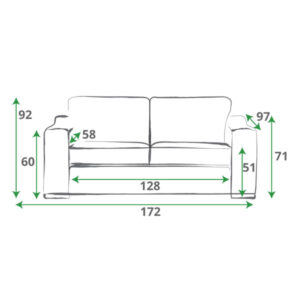 Clyde 2 seater sofa bed dimensions: 172cm wide, 97cm deep, 92cm high
