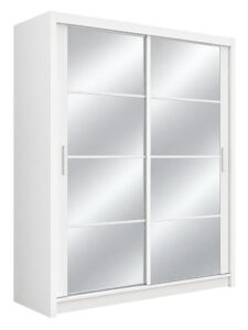 Front angle view of the Dakota 160cm sliding wardrobe in White Matt with two mirrored doors
