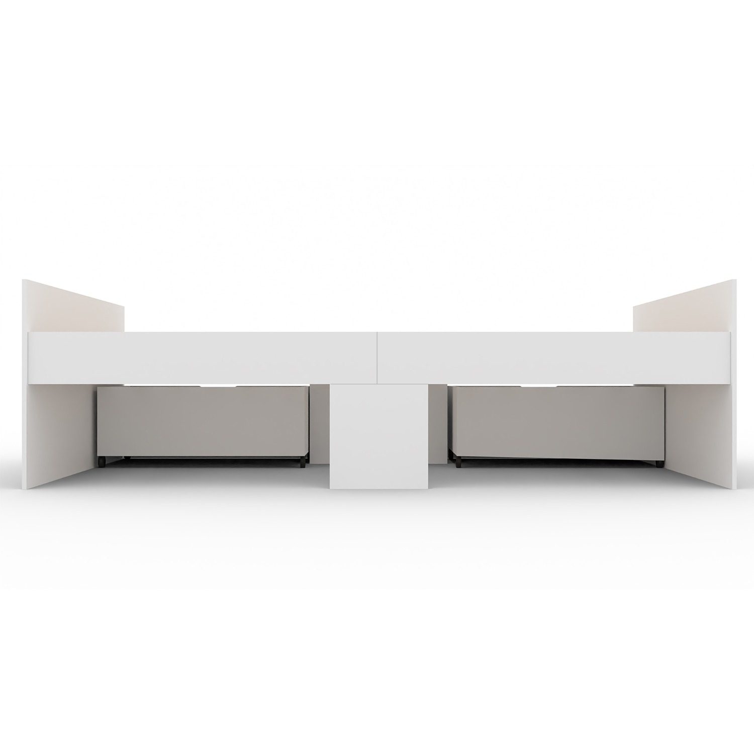 Kudl Flash white cabin bed with the drawers pushed in, showing the castors beneath