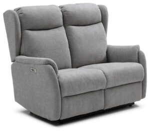 Fletcher 2 seater recliner sofa in Zeus Grey textured weave, upright, front three-quarter view