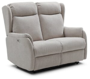 Fletcher 2 seater recliner sofa in Ambros Taupe textured chenille, upright, front three-quarter view