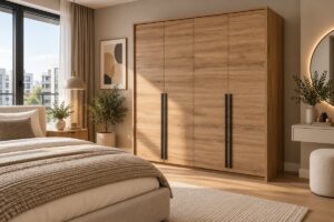Genua 4 door wardrobe in Oak Wild wood effect in a bedroom