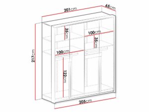 Genua 210cm wardrobe dimensions diagram: 210cm wide, 65cm deep, 217cm high