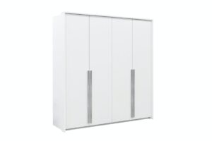 Genua 210cm wardrobe in White Matt with long bar handles, angled view