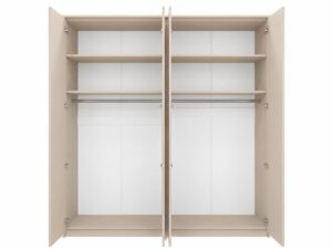 Sand Beige Genua 4 door wardrobe open, showing rails and shelves