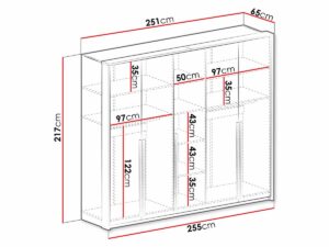 Genua 255cm wardrobe dimensions diagram: 255cm wide, 65cm deep, 217cm high