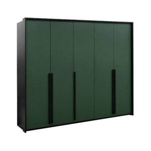 Genua 255cm five door wardrobe in Bottle Green, angled view