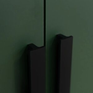 Close-up of the black bar handles on the green Genua wardrobe doors