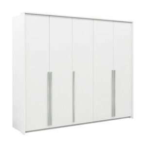 Genua 255cm wardrobe in White Matt with long bar handles, angled view