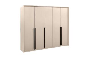 Genua 255cm five door wardrobe in Sand Beige, angled view