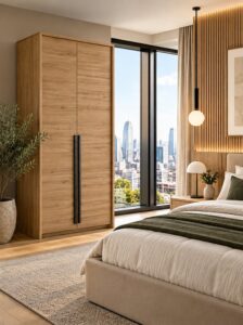Genua 2 door wardrobe in Oak Wild wood effect in a bedroom