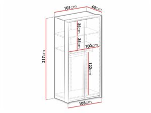 Genua 105cm wardrobe dimensions diagram showing 122cm hanging height