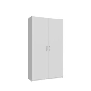 Home Nook 2 Door Hinged Wardrobe 120cm angled view, doors closed, White