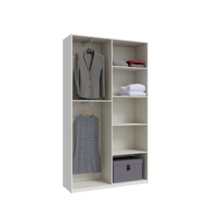 Home Nook 2 Door Hinged Wardrobe 120cm interior styled with hanging shirts, folded clothes and boxes, White