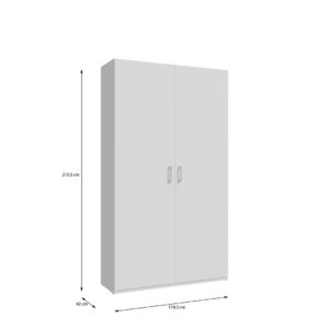 Home Nook 2 Door Hinged Wardrobe 120cm overall dimensions 119.5cm wide, 42cm deep, 210.5cm high, White