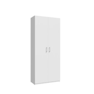 Home Nook 2 Door Hinged Wardrobe 89cm angled view, doors closed, White