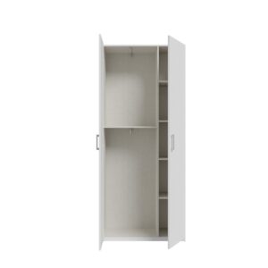 Home Nook 2 Door Hinged Wardrobe 89cm doors open showing hanging bay and shelf column, White