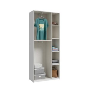 Home Nook 2 Door Hinged Wardrobe 89cm interior styled with hanging clothes, folded clothes and boxes, White