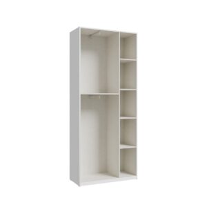 Home Nook 2 Door Hinged Wardrobe 89cm empty interior showing the two hanging tiers and five compartments, White