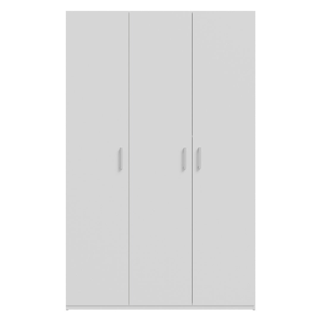 Home Nook 3 Door Hinged Wardrobe 133cm front view, three doors closed, White