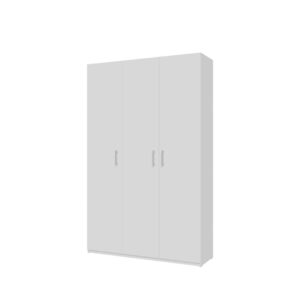 Home Nook 3 Door Hinged Wardrobe 133cm angled view from the other side, White