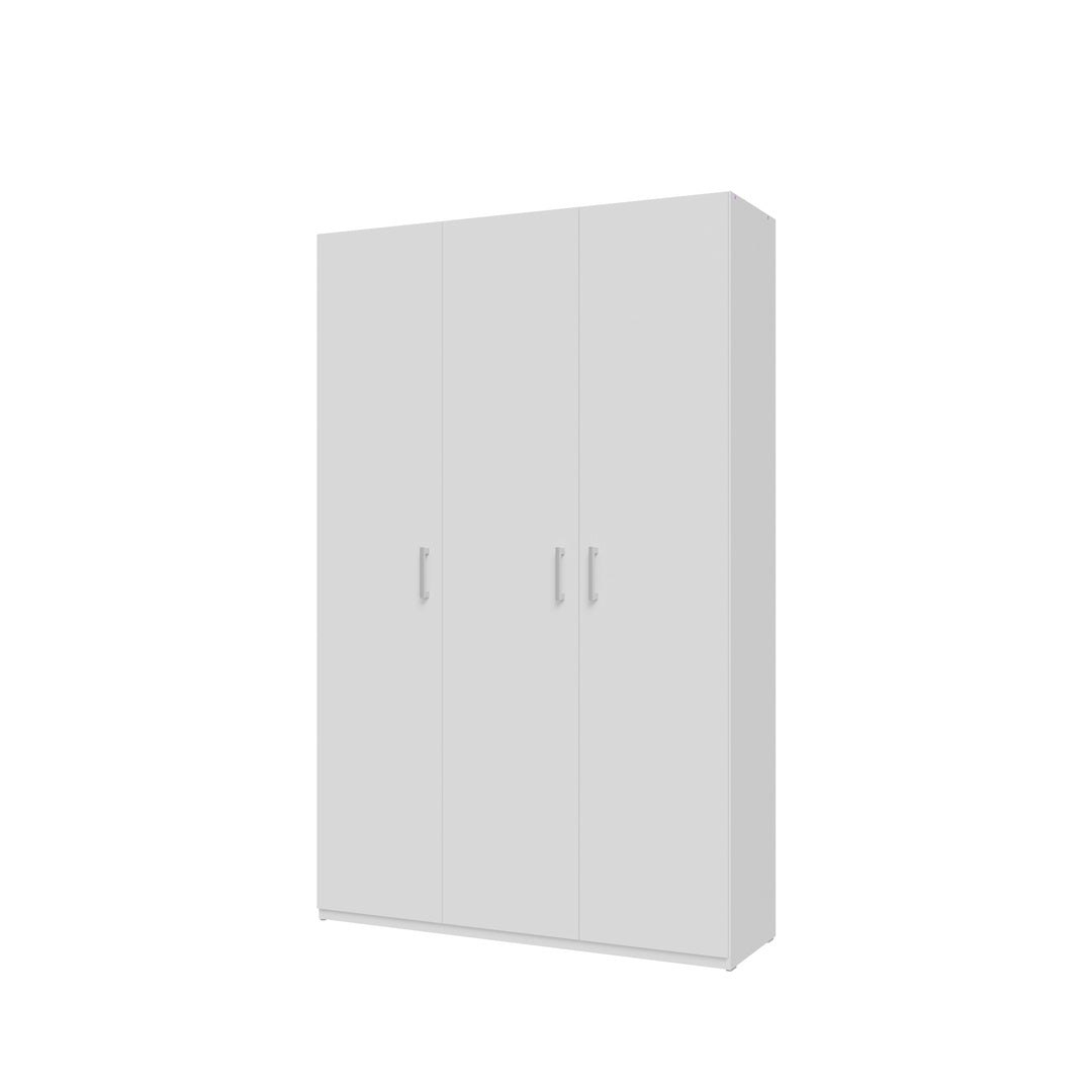 Home Nook 3 Door Hinged Wardrobe 133cm angled view from the other side, White
