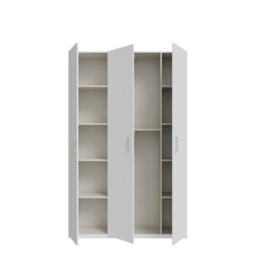 Home Nook 3 Door Hinged Wardrobe 133cm doors open showing the centre hanging bay and side shelves, White