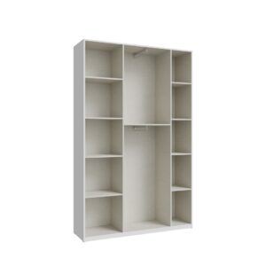 Home Nook 3 Door Hinged Wardrobe 133cm empty interior showing the centre hanging tiers and two shelf columns, White