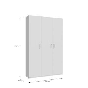 Home Nook 3 Door Hinged Wardrobe 133cm overall dimensions 133.2cm wide, 42cm deep, 210.5cm high, White